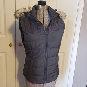 Aeropostale Fur Hooded Dark Grey Puffer Vest